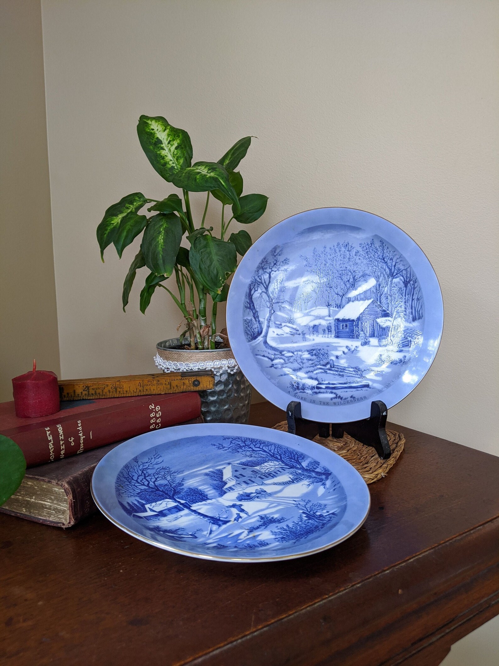 Vintage decorative blue plates Currier and Ives vintage Etsy