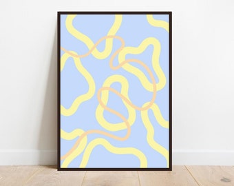 A4 Pastel abstract print - Wall Art - Poster - Blue, Yellow, Peach