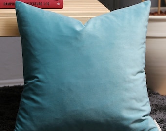 Aqua Green Velvet Pillow Cover, All Size Pillows Custom, Made Pillow, Decorative Velvet Pillow Cover, Velvet Cushion Cover, (Only Cover)