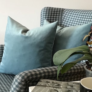 Smokey Mint Blue Velvet Cushion cover, dense woven real velvet pillow cover, washable high quality velvet throw pillow case, Any custom size