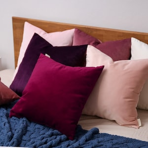 Velvet Pillow Cover, Dusty Rose, Pinky Beige, Blush Pink, Baby Pink, Ruby Red, Purple, Fuchia, Pink Ivory, Burgundy, Lumbar Pillow Cover