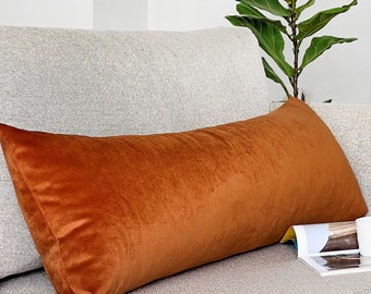 Rust Velvet Pillow Cover * Cuscino lombare extra lungo - Cuscino oversize - Cuscino per testiera * Cuscino arancione bruciato - Cuscino per il corpo personalizzato (solo copertura)