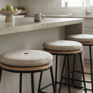 Round Bar Stool Cushion * Linen Kitchen Bar Stool Pad * Stool Seat Cushion - Farmhouse Seating - Round Stool Topper for Office or Home Bar