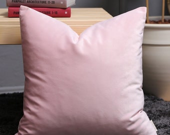 Baby Pink Velvet Pillow Cover -  Solid Pillow Cover -  decorative pink pillow - pink cushion cover - light pink pillow - lumbar pillow