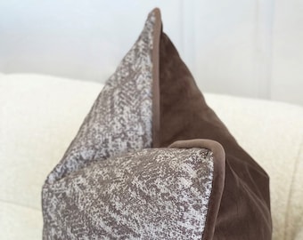 Brown Cushion cover *Velvet & Thick Linen Fabric Combined Textured Pillow  *Fall Decor *Soft Throw Pillow Cover // Boho Home Decor