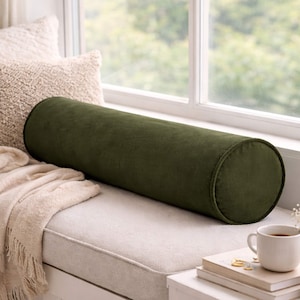 Moss Green Velvet Bolster Pillow Case // Headboard Cushion Cover *Bolster Body Pillows,  Round Bolster Pillow, Extra Long bolster Cushions