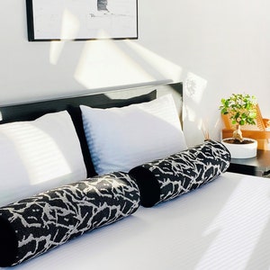 Any Size Long Bolster Pillow Cover *Body Pillow *Meditation cushion *Headboard pillow *Black & White Pillow for Bed Sofa (Only Cover)