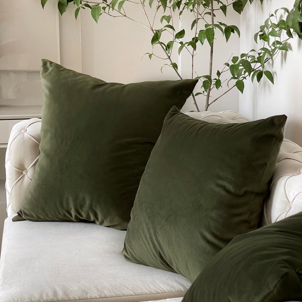 Funda de almohada verde musgo // Funda de almohada de terciopelo verde musgo // Cojín lumbar largo // Funda de cojín de terciopelo verde musgo // Todos los tamaños