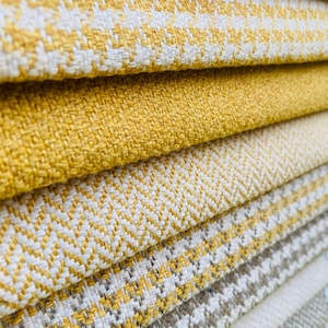 Heavy Upholstery Fabric by the Yard, 55” Wide Linen Blend, Houndstooth & Herringbone Patterns, Durable Sofa Fabric, Woven Home Decor Fabric