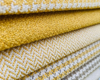 Heavy Upholstery Fabric by the Yard, 55” Wide Linen Blend, Houndstooth & Herringbone Patterns, Durable Sofa Fabric, Woven Home Decor Fabric