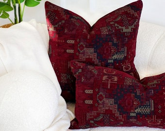 Qualsiasi dimensione Red Turkish Kilim Throw Pillow Cover, cuscino tappeto turco, cuscino Boho rosso scuro, cuscino lombare tessuto, copertura cuscino Kilim turco