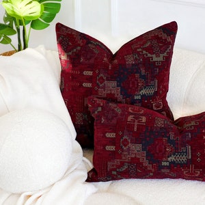 Any Size Red Turkish Kilim Throw Pillow Cover, Turkish rug pillow, Dark Red Bohemian Pillow, Woven Lumbar Pillow, Turkish Kilim Pillow Cover