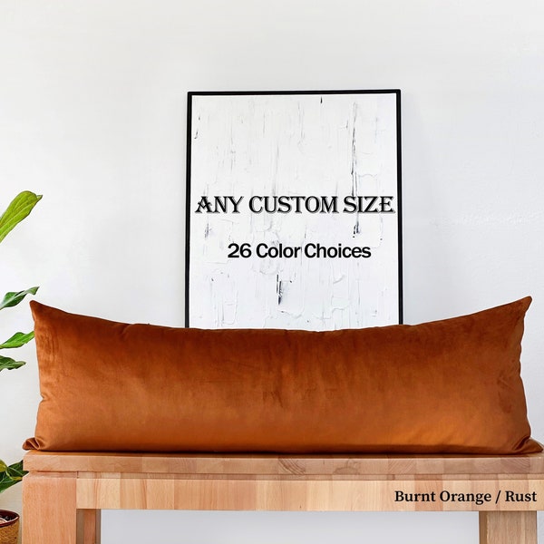 Rust velvet pillow cover -Long lumbar pillow cover -Copper velvet pillow -Boho body pillow -Yoga bolster (only cover) 14x36 16x36 MORE