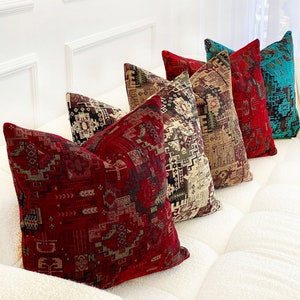 Turkish rug pillow cover *couch pillows *mini oushak pillow *decorative pillow *lumbar pillow *Diamond pattern Red Lumbar Throw Pillow Cover
