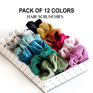 Pack of 12 Different Color Hair Scrunchies, Bridesmaid Scrunchies Set/Bundle, Maid of Honor Bridal Proposal Gift, Bachelorette Hair Ties