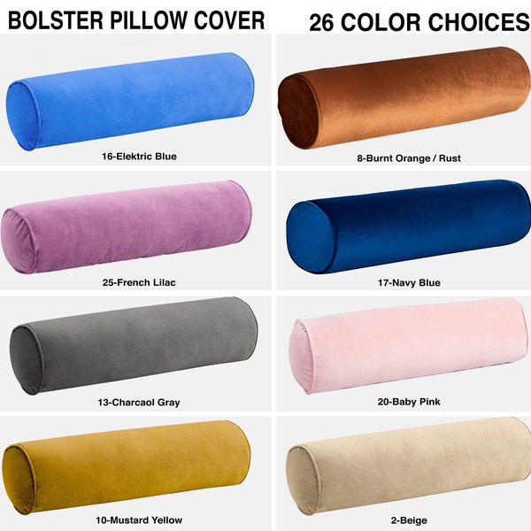 Extra Long Velvet Bolster Pillow Cover with Piping *Body Pillow *Cylindrical pillow *Yoga Cushion *Custom Bolster for Bed Sofa (Only Cover)