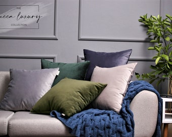 Grey & Green Velvet Pillow Cover, Custom Size Cushion