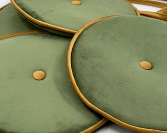 Velvet Round seat pad with ties *Green seat cushion pad, Round Chair pad, Chair cushion, Floor cushion *Round stool cushion Bar stool pillow