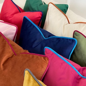 Velvet Pillow with Personalized Piping - Piped Edge Pillow Cover -Throw Pillow with Cording -Pillow Cover with Piping (Cover Only)