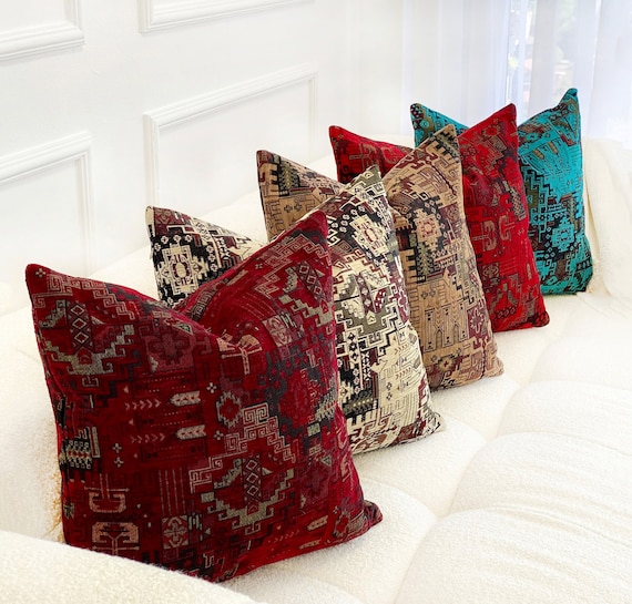 Turkish rug pillow cover *couch pillows *mini oushak pillow *decorative pillow *lumbar pillow *Diamond pattern Red Lumbar Throw Pillow Cover