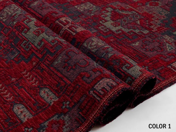 Upholstery Turkish Kilim Fabric 55" Wide by the yard Southwestern bohemian boho fabric Tribal ethnic Ottoman Chenille Fabric for chair sofa