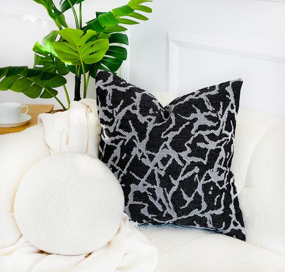 Black and White Linen Throw Pillow Covers, Minimalist Home Decorations, Textured Woven pillow, Euro Pillow Sham *Fall Home Decor Boho Covers