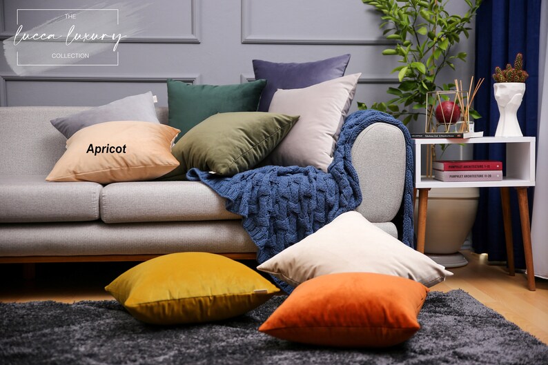 Apricot Velvet Throw Pillow Cover, All Size Pillows Custom, Made Pillow, Decorative Pillow Cover, Lumbar Velvet Cushion Cover, 20x20 More image 4