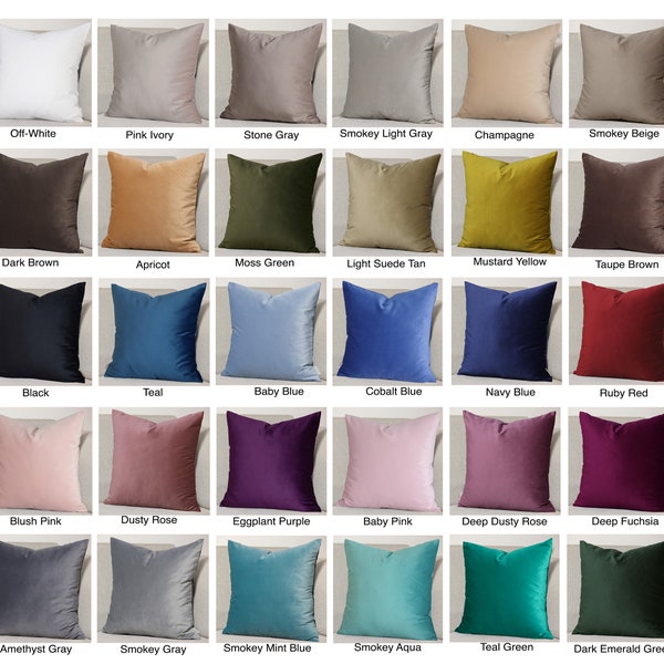 Housse de coussin en velours, housse de coussin en velours, taie d'oreiller en velours, 32 couleurs au choix