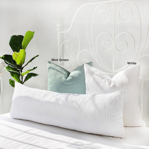 White Knit Pillow Cover %100 Organic Cotton *Textured Pillow *XL Lumbar Throw Pillow *Long Body Pillow *Crochet Pattern Euro Sham ONLY COVER