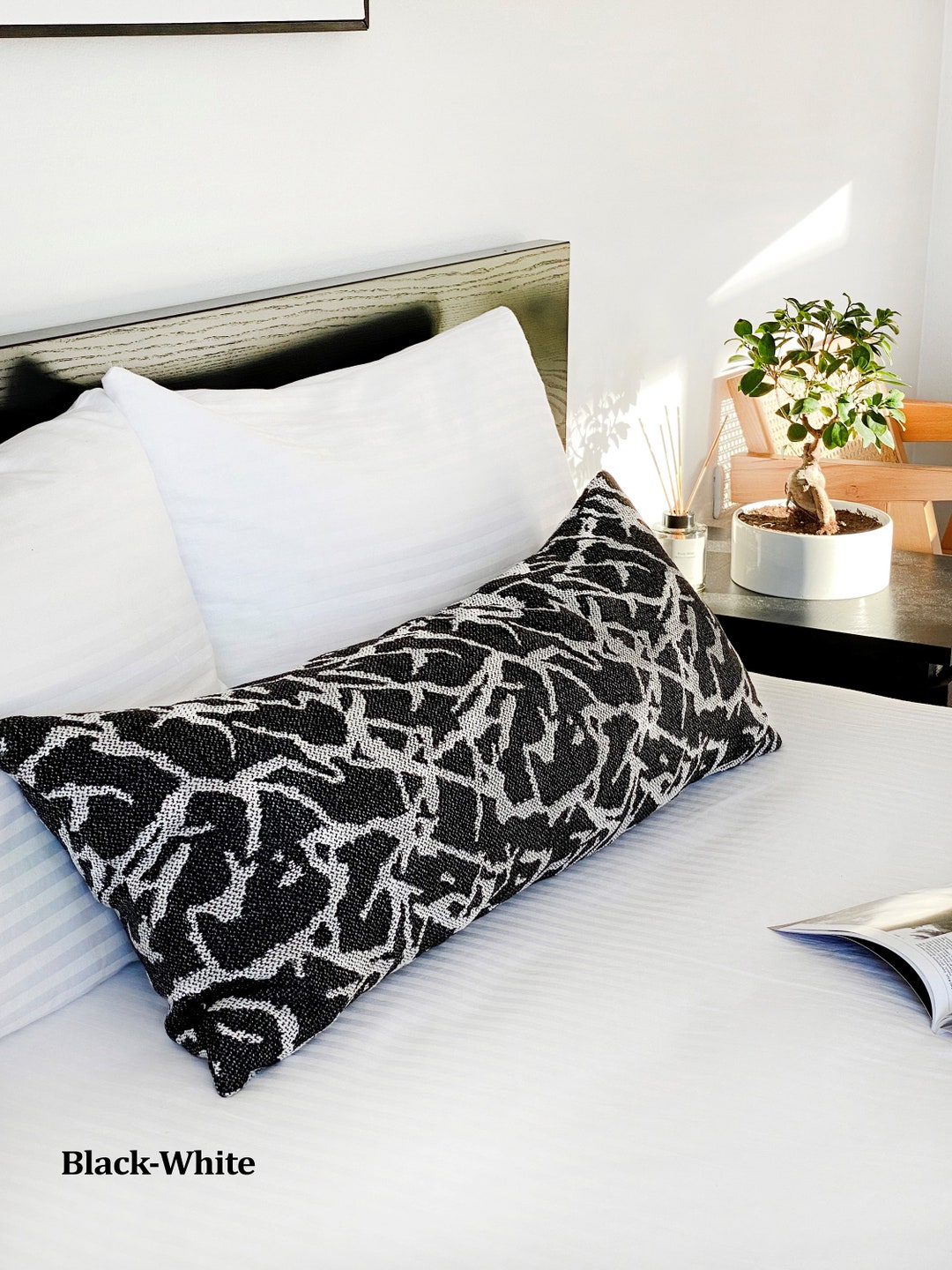 Oversized Lumbar Throw Pillow COVER Cotton Linen Black White Rust Large