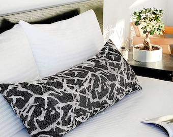 Oversized Lumbar Throw Pillow COVER | Cotton Linen | Black White Rust Large Body Pillow | Extra long Cushion Cover for Bed Sofa 14x36'' MORE