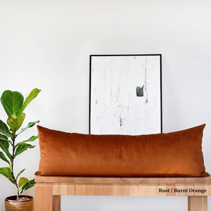 Rust Velvet Pillow Cover Extra Long Lumbar Pillow Oversized pillow Headboard pillow Burnt Orange Pillow Custom Body Pillow Only Cover image 2