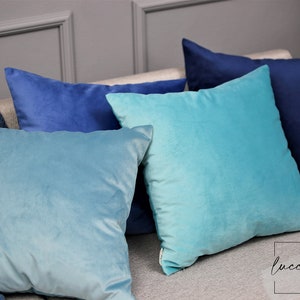 Poszewka na poduszkę Blue Velvet w dowolnym rozmiarze // 18&quot; 20&quot;, 22&quot;, 24&quot;, 26&quot; lub poduszka lędźwiowa *Niebieska poduszka dekoracyjna *Niebieska poszewka Euro Sham *Poszewka na poduszkę do sypialni