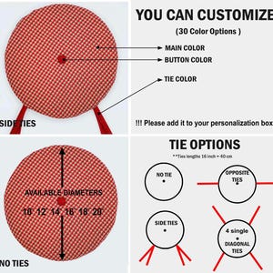 Puede incluir: Falda de &aacute;rbol con estampado rojo y blanco con opciones personalizables. Incluye color principal, color del bot&oacute;n y color de la corbata. Disponible en di&aacute;metros de 25 a 51 cm. Incluye opciones de corbata: sin corbata, corbatas opuestas, lazos laterales y 4 lazos diagonales individuales.