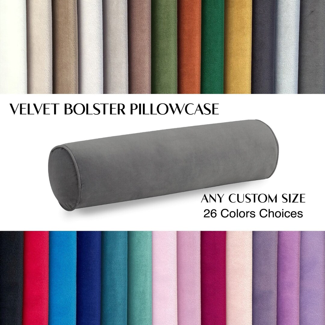 Gray Velvet Bolster Pillow Cover With Piping extra Long Lumbar Pillow