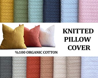 Knitted Cushion Cover %100 ORGANIC COTTON FABRIC * Modern Knit Pillow Case * Textured pillow * Cable knit pillow * Knit Throw Pillow Cover