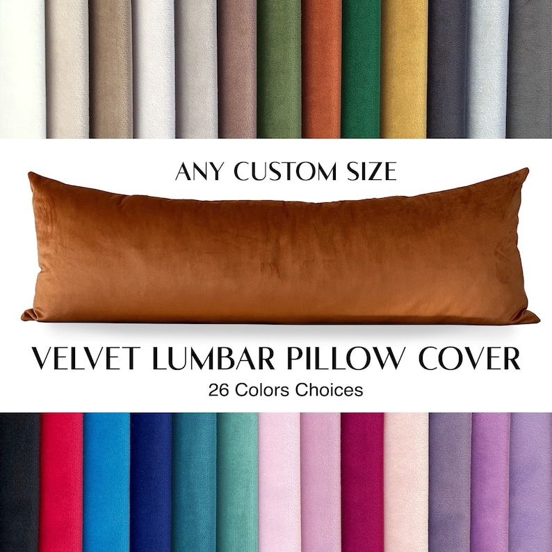 Rust Velvet Pillow Cover Extra Long Lumbar Pillow Oversized pillow Headboard pillow Burnt Orange Pillow Custom Body Pillow Only Cover image 1