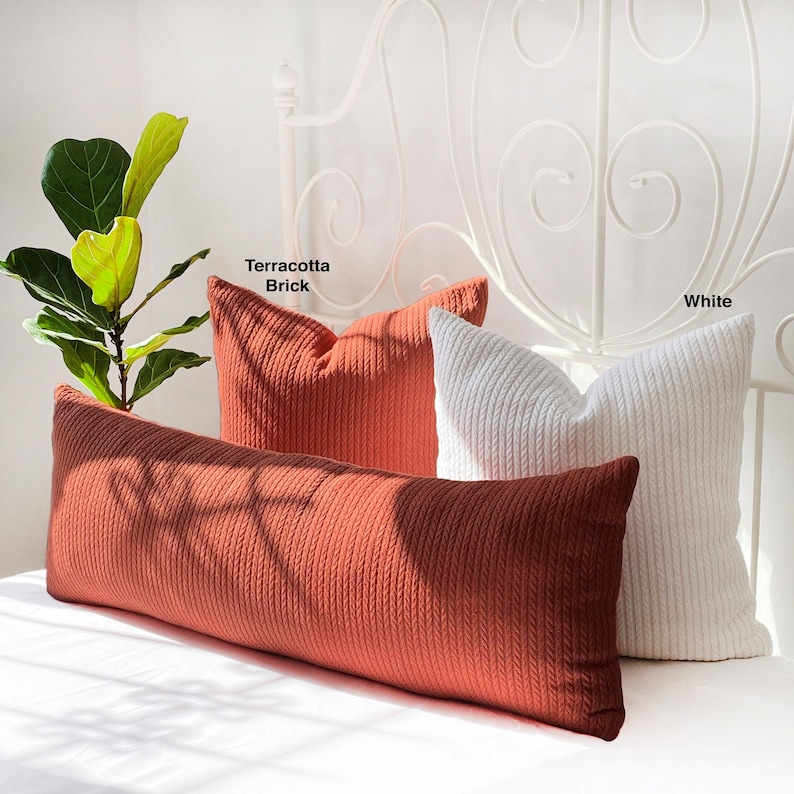 Terracotta Knit Pillow Cover extra Long Custom Lumbar Pillow Etsy