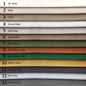 Puede incluir: Trece muestras de tela en varios colores, incluyendo blanco roto, beige, camel, beige ahumado, gris piedra, marr&oacute;n topo, verde musgo, naranja quemado, verde esmeralda oscuro, amarillo mostaza, gris antracita, gris plata y gris carb&oacute;n.