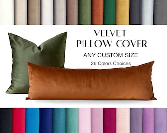 Velvet Throw Pillow Cover *All Custom Size Body Pillow -Oversized Lumbar Pillow Cover -Extra long Velvet Cushion Cover for Bed Sofa