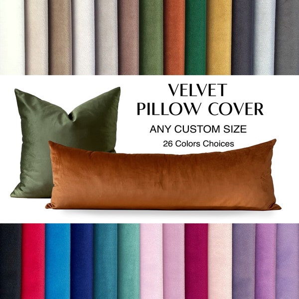 Velvet Throw Pillow Cover *All Custom Size Body Pillow -Oversized Lumbar Pillow Cover -Extra long Velvet Cushion Cover for Bed Sofa