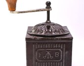 Vintage Coffee Grinder - Circa 1900 s - Early Tin Box Coffee Grinder - Marked F and B with Three Cross Swords.