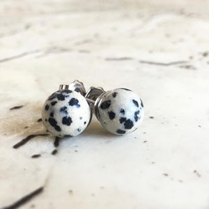 Dalmatian jasper stud earrings, natural animal print, one of a kind, hand carved, western,