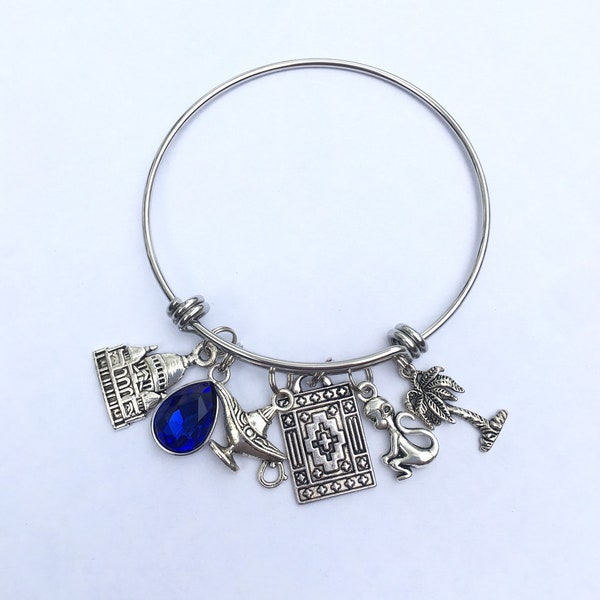 Aladdin themed charm bracelet, genie, magic carpet, Disney inspired jewelry,