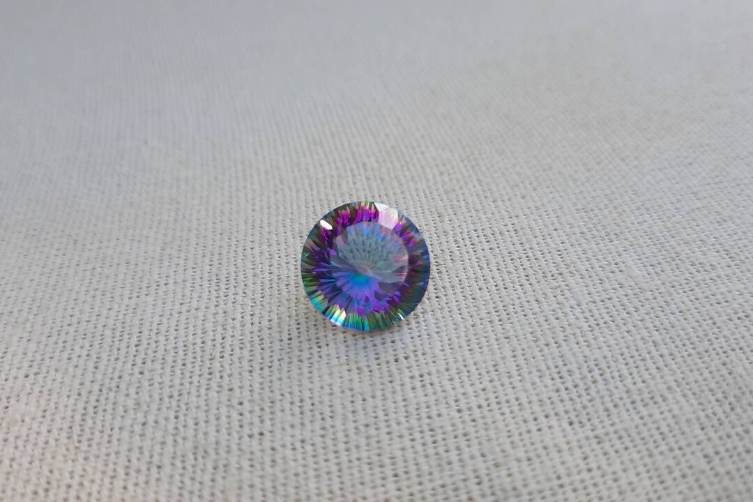 Rainbow Quartz Round Gemstone, Concave Cut Gem, Faceted Gemstone