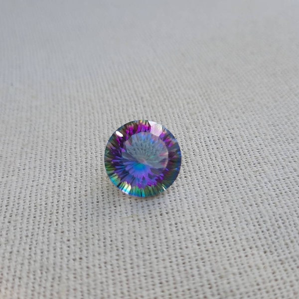 Rainbow Quartz round gemstone, concave cut gem, faceted gemstone, proportioned round, rainbow stone, 13mm 15mm loose gemstone