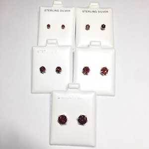 January birthstone garnet cz earrings, red studs, sterling silver earrings, January birthday,