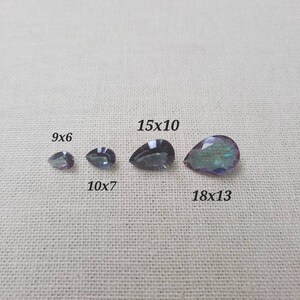Rainbow quartz faceted Pear gemstones, concave cut, millennium cut, proportioned gems, purple green sparkle, multiple sizes available