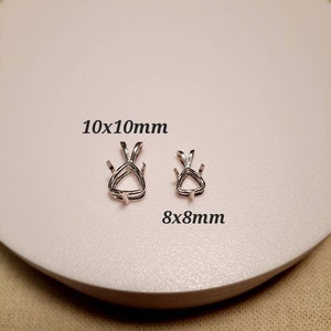 8mm 10mm silver trillion pendant finding, sterling silver cast jewelry, high quality durable, pre-notched prongs