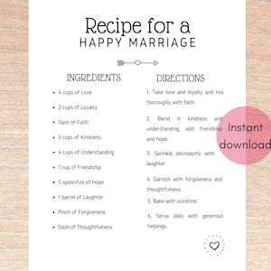 Scheda ricetta per amore stampabile, citazione di matrimonio felice, consiglio per la sposa o lo sposo, detti di anniversario PNG